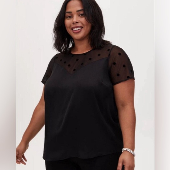3X Black Dotted Semi-Mesh Top - Torrid - Picture 1 of 5